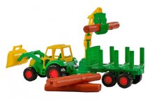 tractor Kevin met aanhanger en laadkraan groen/geel