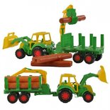 tractor Kevin met aanhanger en laadkraan groen/geel