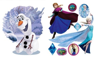 muursticker Frozen Elsa, Anna en Olaf 2 stickervellen