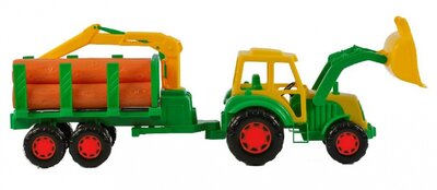 tractor Kevin met aanhanger en laadkraan groen/geel