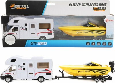 Toi-Toys Camper met Speedboot Pull Back 1:48